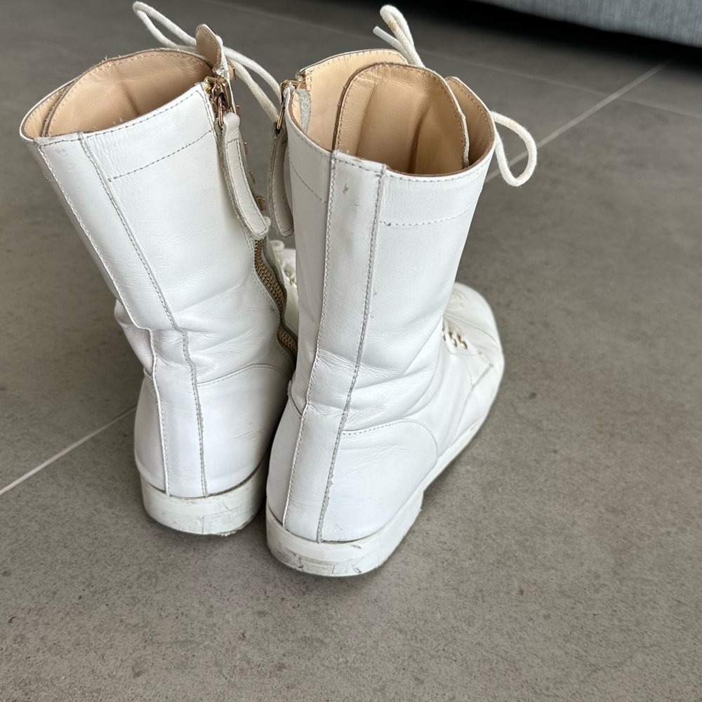 Chanel White Leather Lace-Up Boots - Picture 5 of 8